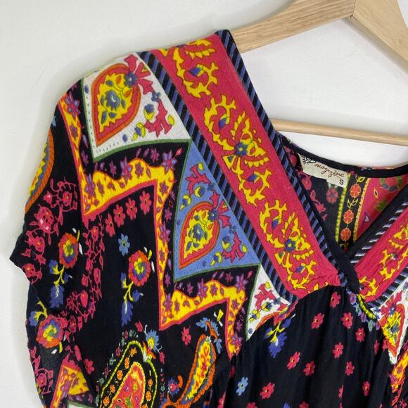 Magazine Dress Women’s Small Boho Paisley Tribal Print Rayon Short Sleeve V-Neck - Picture 2 of 6